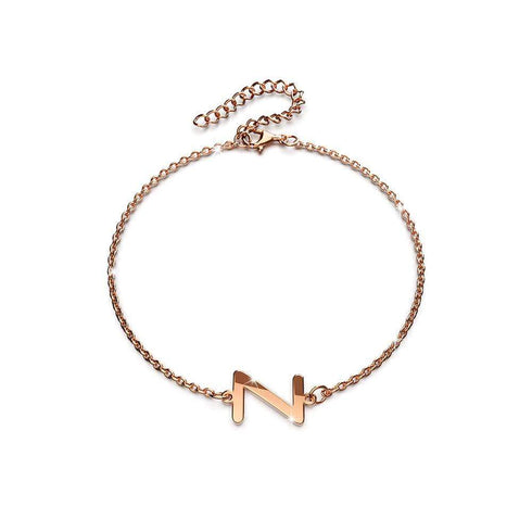 Bold Alphabet Letter Initial Charm Bracelet in Rose Gold Tone